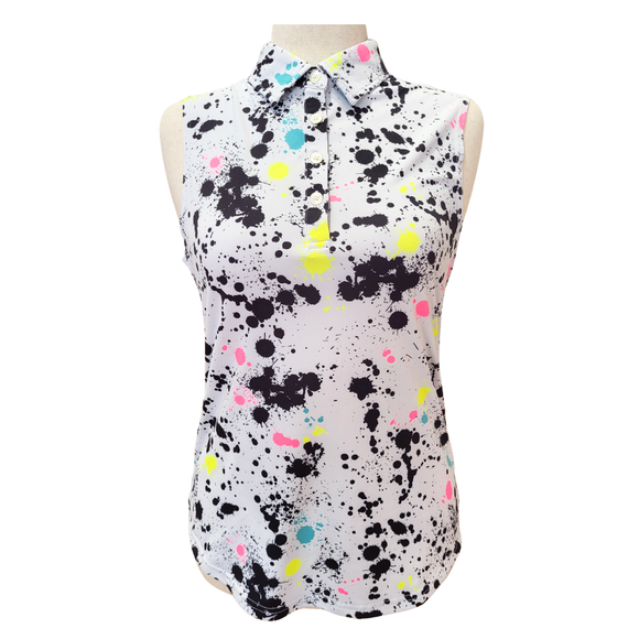 Sunday Swagger Splatter Sleeveless Golf Polo Size M