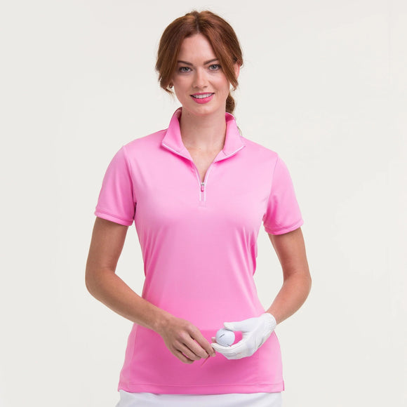 New EP NY Women's Short Sleeve Zip Mock Golf Polo -Rosebud MSP$68