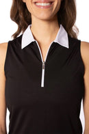 New Golftini Women's Black & White Sleeveless Zip Polo MSP$98-1