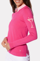 New Golftini Women's Hot Pink Martini Crew Neck Sweater Size S MSP$148-1
