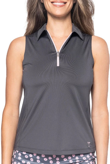 New Golftini Women's Slate/Rose Sleeveless Zip Polo MSP$98