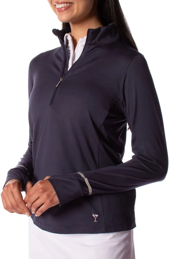 New Golftini Women's Navy Long Sleeve Fabulous Mock Pullover w/ Logo Size XL