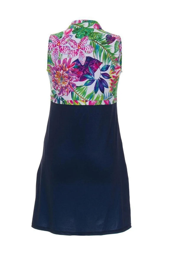 Allie Burke Exotic Floral & Navy Sleeveless Golf Dress Size XL MSP$189