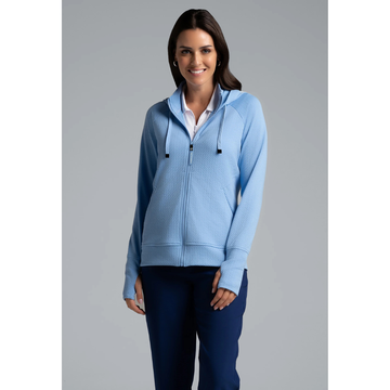 New Ibkul Solid Popcorn Stitch Zip Hoody Jacket - Peri MSP $114 - 0