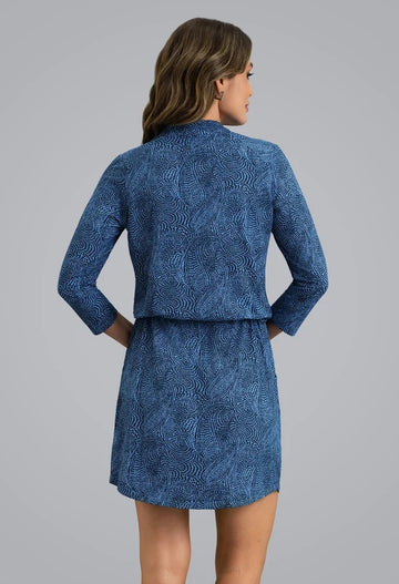 New Ibkul Stephanie 3/4 Sleeve Drawstring Dress - Classic Navy/Peri Size S MSP $132 - 0