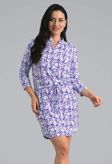 New Ibkul Norma 3/4 Sleeve Drawstring Dress - Plum Size S MSP $132