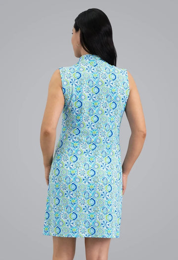 New Ibkul Alexis Sleeveless Mock Neck Dress - Lime Multi Size S MSP $132 - 0