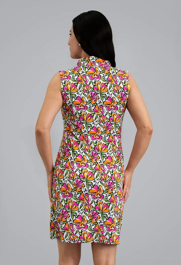 New Ibkul Sonia Sleeveless Mock Neck Dress - Hot Pink/ Orange Peel Size S MSP $132 - 0