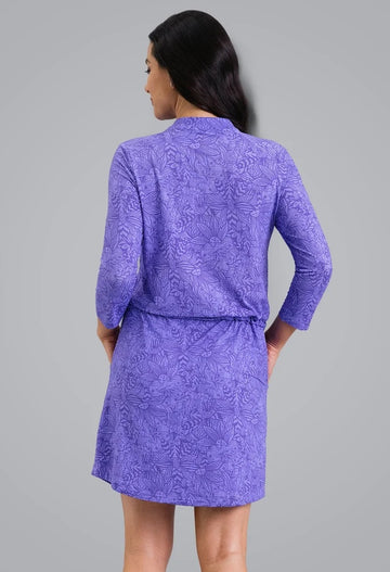 New Ibkul Annie 3/4 Sleeve Drawstring Dress - Plum/Lavender Size S MSP $132 - 0