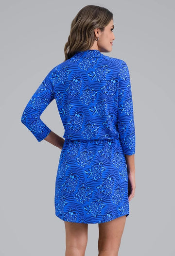 New Ibkul Yun 3/4 Sleeve Drawstring Dress - Blue Size S MSP $132 - 0