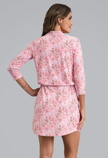 New Ibkul Briana 3/4 Sleeve Drawstring Dress - Peach Size S MSP $132 - 0