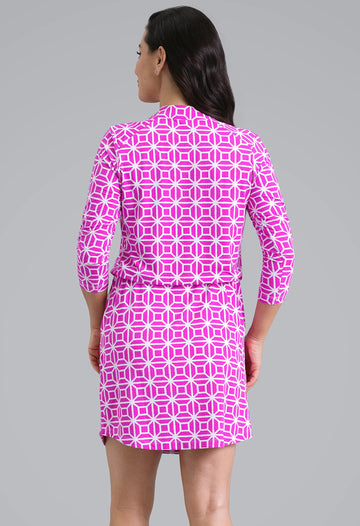 New Ibkul Carolyn 3/4 Sleeve Drawstring Dress -  Hot Pink Size S MSP $132 - 0
