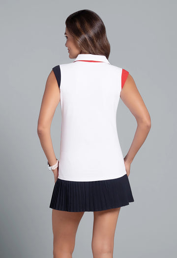New ibkul Color Block Print Sleeveless Polo - Red/Black Size S MSP $92 - 0