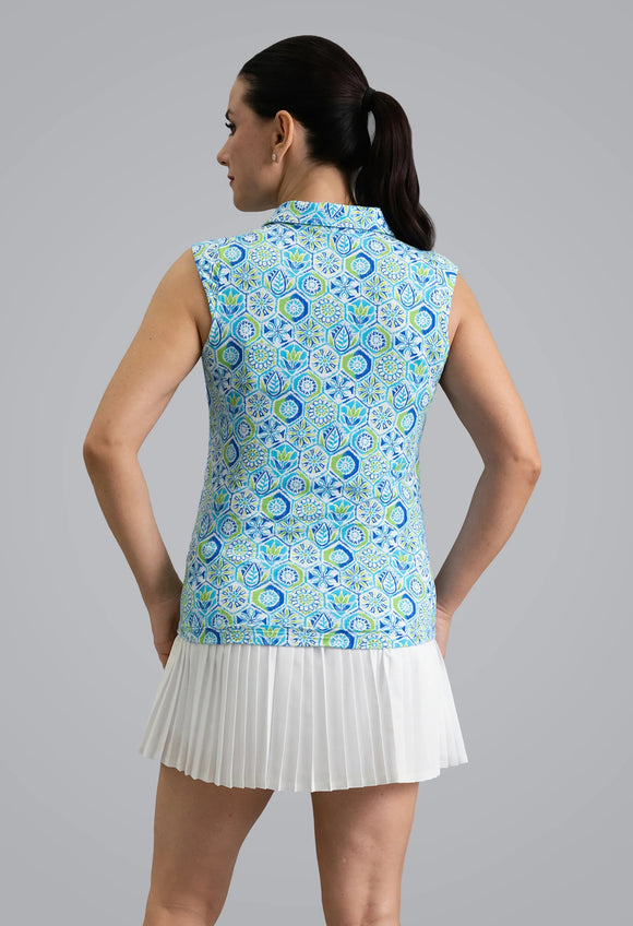New Ibkul Alexis Sleeveless Polo - Lime Multi Size S MSP $96