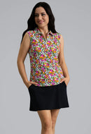 New Ibkul Sonia Sleeveless Polo - Hot Pink/Orange Peel Size S MSP $96-1