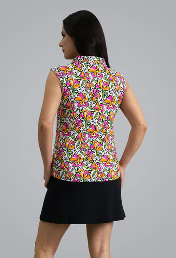New Ibkul Sonia Sleeveless Polo - Hot Pink/Orange Peel Size S MSP $96 - 0