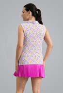 New Ibkul Nina Sleeveless Polo -Hot Pink Multi Size S MSP $96-2