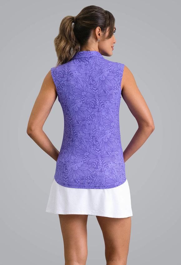 New Ibkul Annie Sleeveless Polo - Plum/Lavender Size S MSP $96