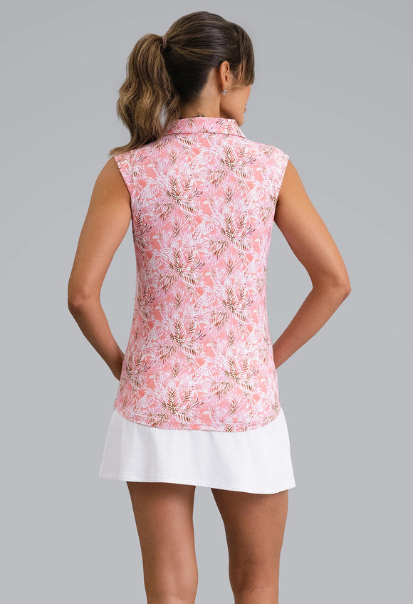 New Ibkul Briana Sleeveless Polo - Peach Size S MSP $96