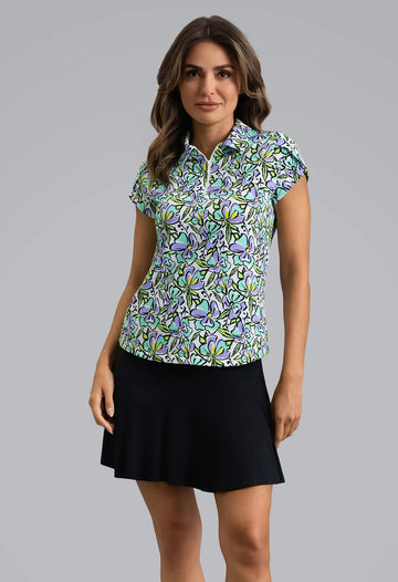 New Ibkul Sonia Women's Tulip Sleeve Top - Jade/Lavender Size S MSP $104