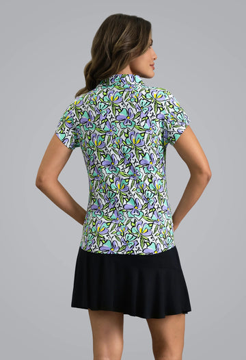 New Ibkul Sonia Women's Tulip Sleeve Top - Jade/Lavender Size S MSP $104 - 0