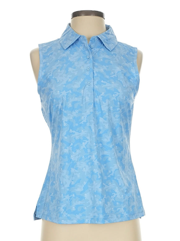 G/Fore Women's Blue Skull Icon Camo Sleeveless Golf Polo Size S MSP$110