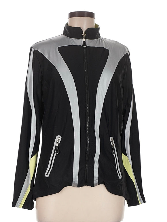 Jamie Sadock Actif Black & Silver Retro Full-Zip Jacket Size M