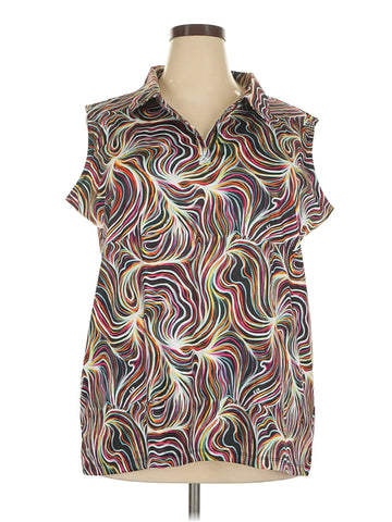 New Women's Lopez Multicolored Swirl Print Sleeveless Golf Polo Size 3X