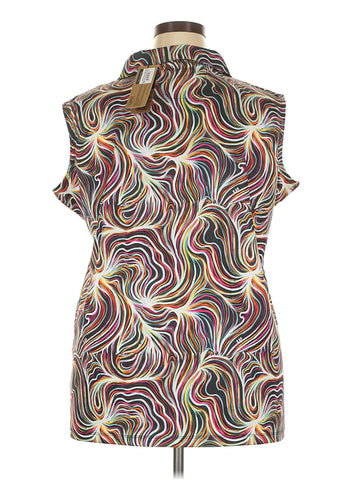 New Women's Lopez Multicolored Swirl Print Sleeveless Golf Polo Size 3X - 0