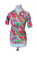 New Tzu Tzu V-neck Half Sleeve Golf Top - Dazzle Size S MSP$99-1