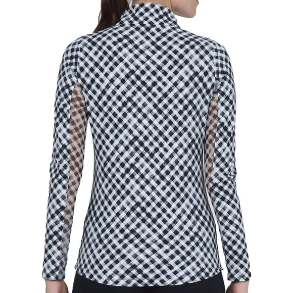 New Ibkul Gingham Check Print Long Sleeve Mock Neck Top MSP $101