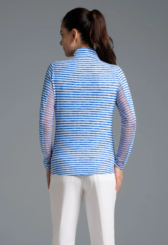 New Ibkul Landon Stripe II Print Long Sleeve Mock Neck Top MSP $105