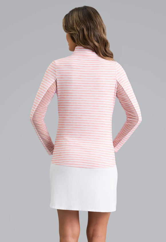 New Ibkul Landon Stripe II Print Long Sleeve Mock Neck Top MSP $105