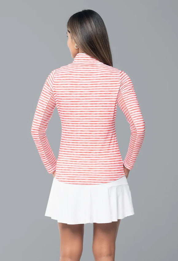 New Ibkul Landon Stripe II Print Long Sleeve Mock Neck Top MSP $105
