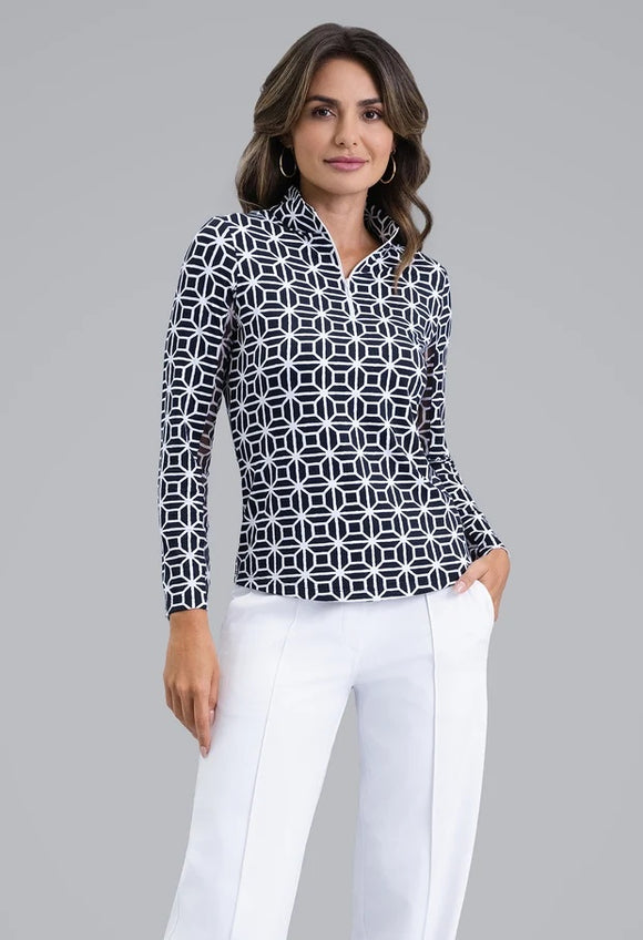 New Ibkul Carolyn Long Sleeve Mock Neck Top MSP $105