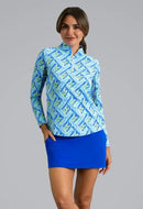 New Ibkul Nina Long Sleeve Mock Neck Top - Blue Multi MSP $105-1