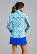 New Ibkul Nina Long Sleeve Mock Neck Top - Blue Multi MSP $105-2