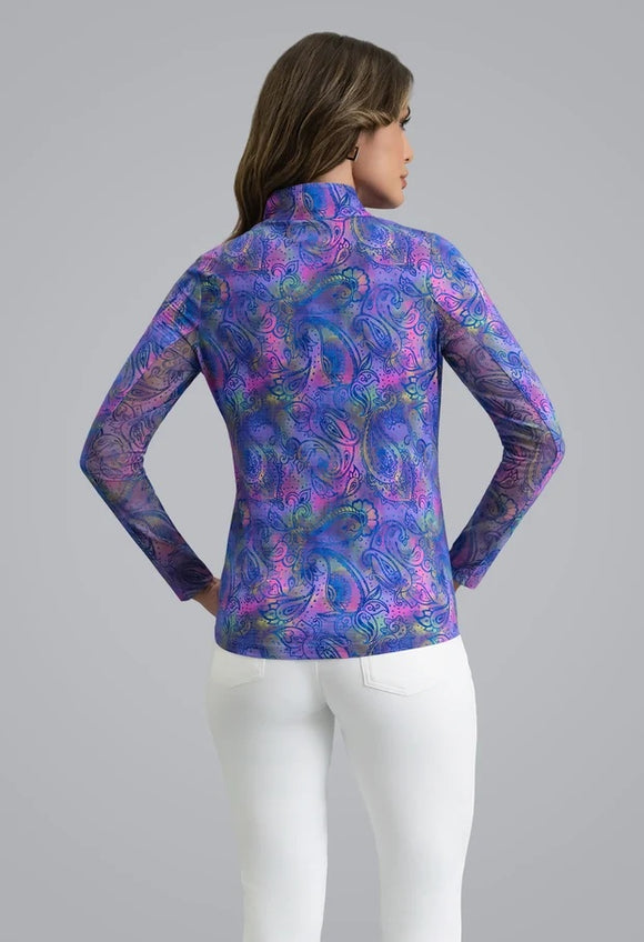 New Ibkul Shannon Long Sleeve Mock Neck Top - Plum MSP $105