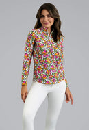 New Ibkul Sonia Long Sleeve Mock Neck Top - Hot Pink/Orange Peel MSP $105-1