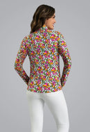 New Ibkul Sonia Long Sleeve Mock Neck Top - Hot Pink/Orange Peel MSP $105-2