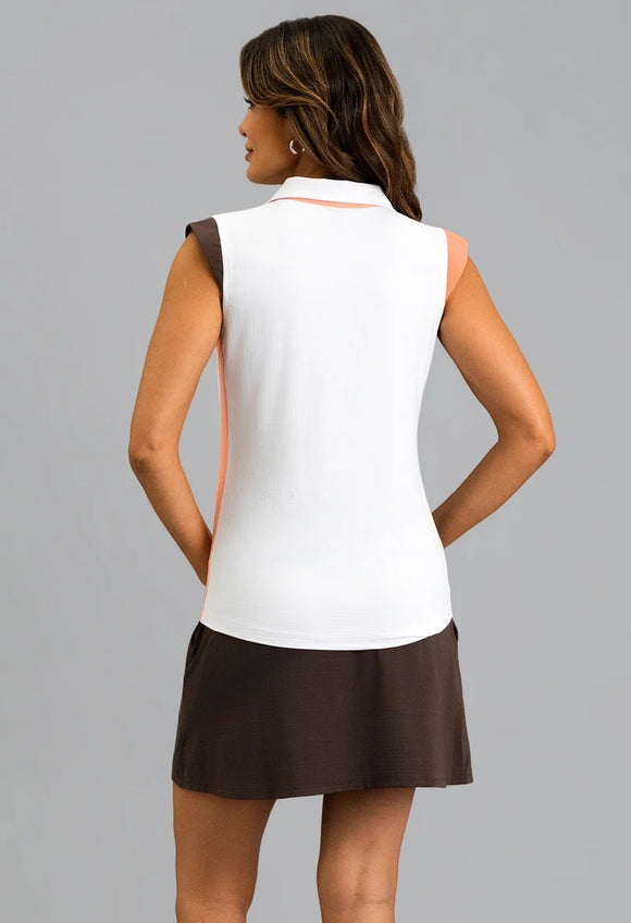 New Ibkul Color Block Print Sleeveless Polo MSP $92
