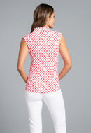 New Ibkul Gingham Check Print Sleeveless Polo Size S MSP $91-2