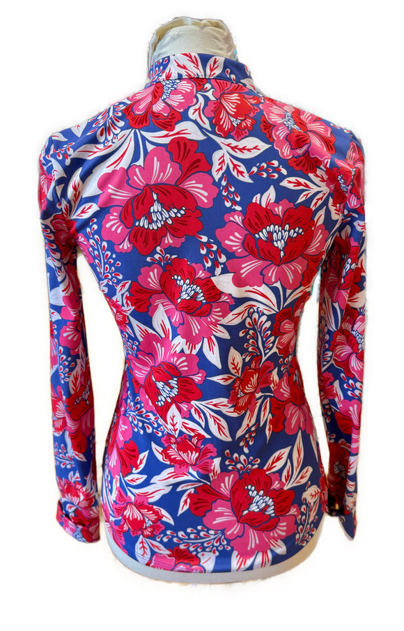 Sigrid Olsen Blue & Red Floral Full-Zip Jacket Size XS