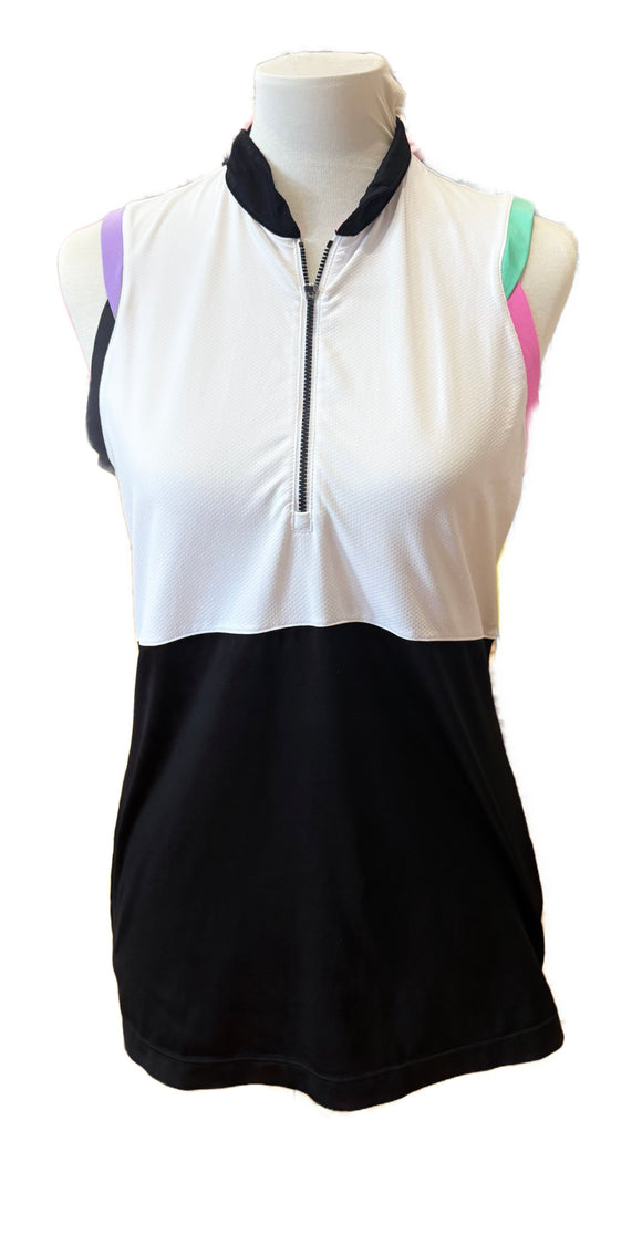 EP NY White & Black Sleeveless Color Block Golf Polo Size M