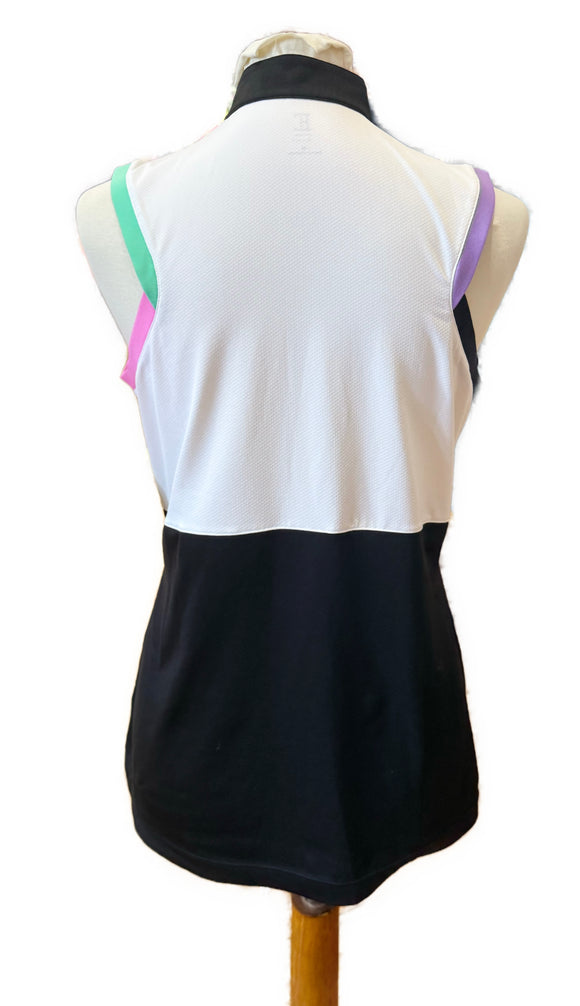 EP NY White & Black Sleeveless Color Block Golf Polo Size M