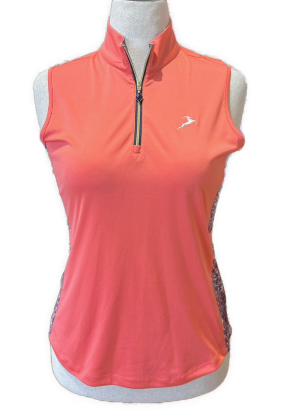 Greg Norman Coral Sleeveless Polo w/ Paisley Side Inserts Size M MSP$75