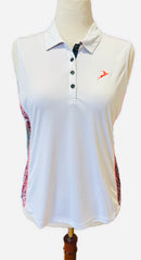 New Greg Norman White Sleeveless Polo w/ Paisley Print Sides Size L MSP$75-4