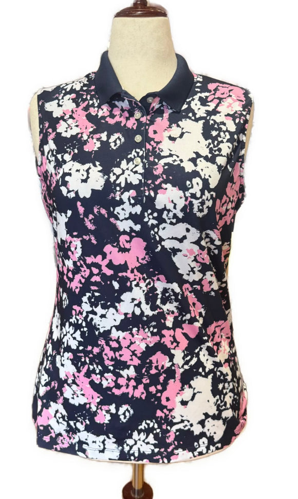 Callaway Women's Navy Floral Sleeveless Golf Polo w/ Back Logo Size L