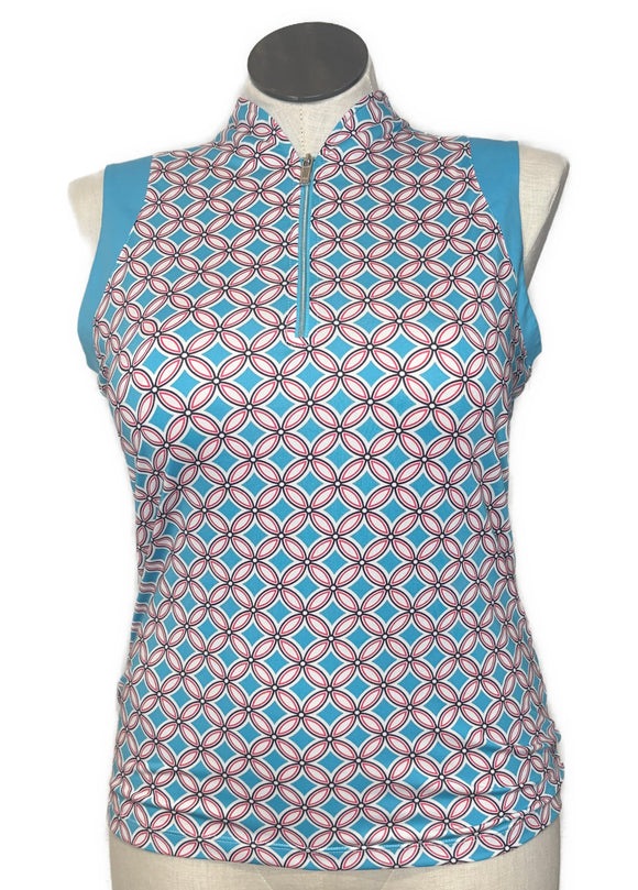 Tail White Label Women's Teal & Pink Patterned Sleeveless Golf Top Size L