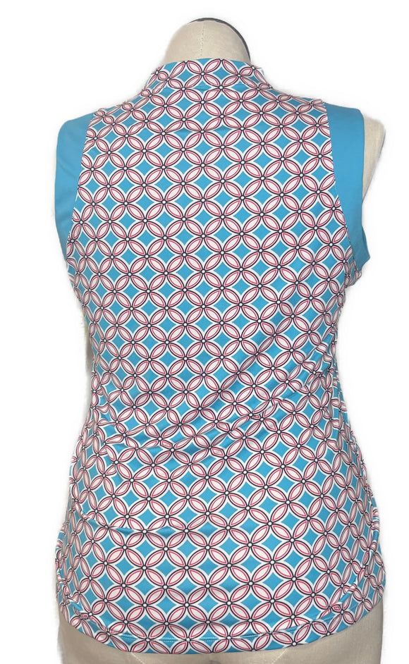 Tail White Label Women's Teal & Pink Patterned Sleeveless Golf Top Size L